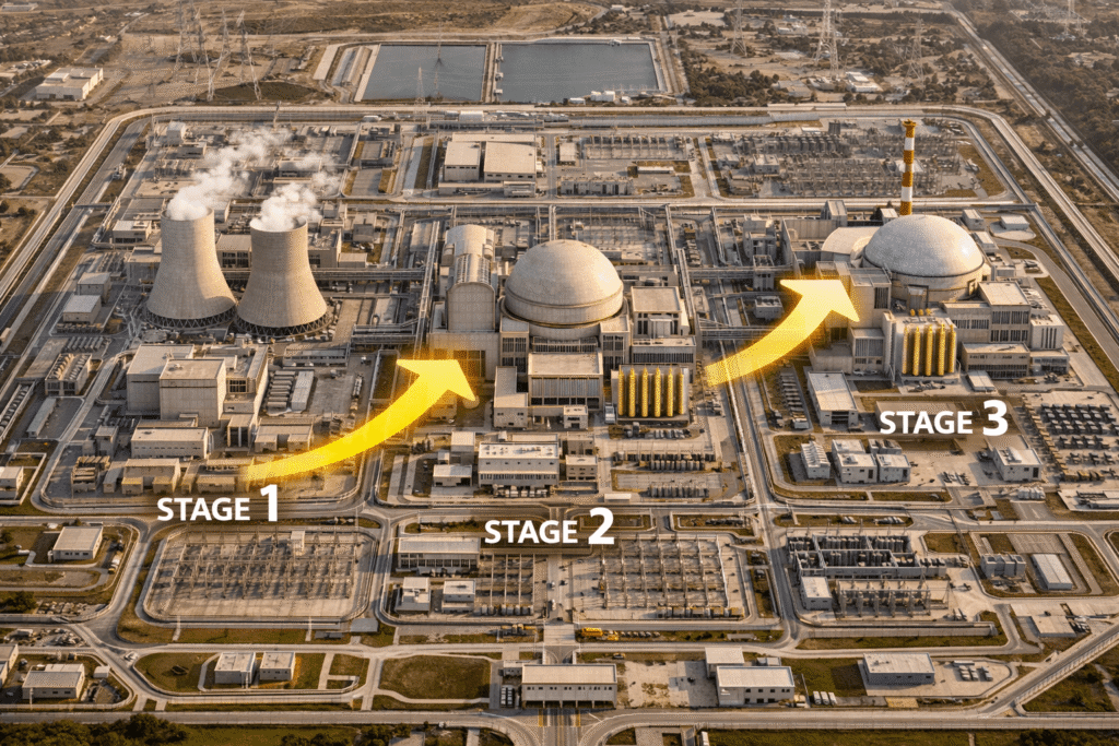 India nuclear power program stages PHWR FBR thorium reactor development