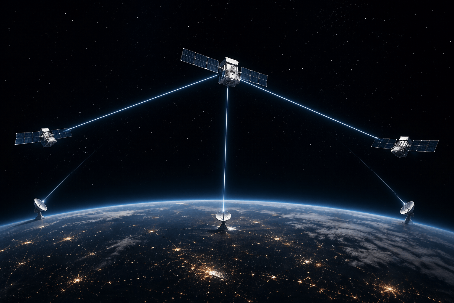 Satellite network interoperability connecting multiple satellites to Earth for global space-based internet coverage